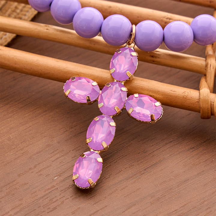 Christianartworkshop Rounded Plastic Bead Jeweled Cross Necklace: Marker for Quiet Meditation - image 20