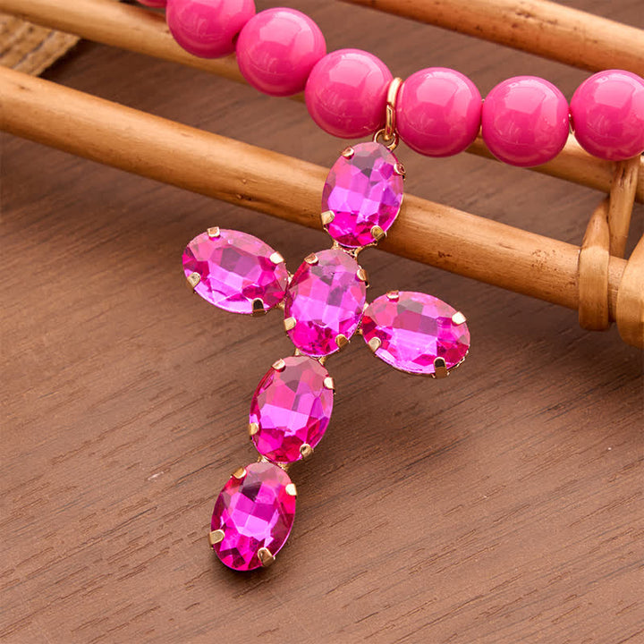 Christianartworkshop Rounded Plastic Bead Jeweled Cross Necklace: Marker for Quiet Meditation - image 6