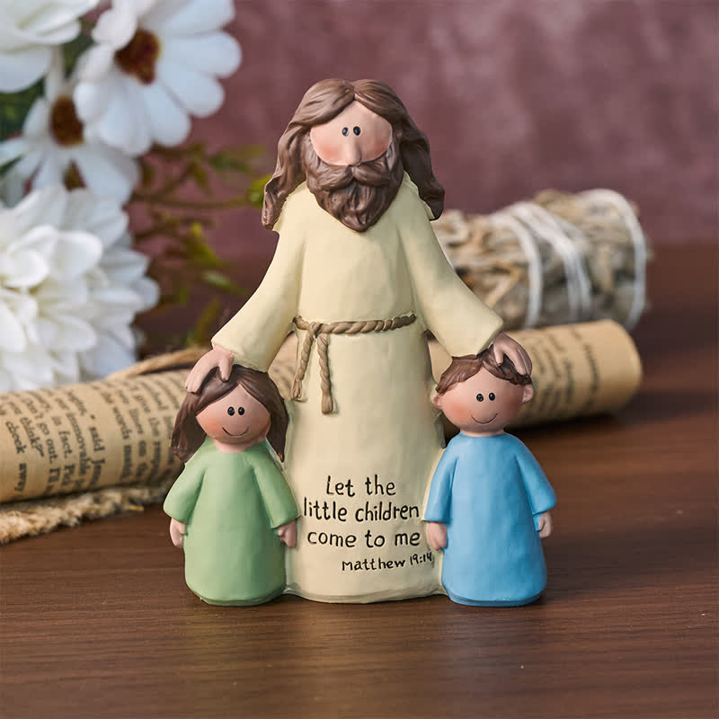 Christianartworkshop Jesus Blessing Children Resin Tabletop Statue: Token of Abiding Divine Tenderness - Jesus & Childen - image 0