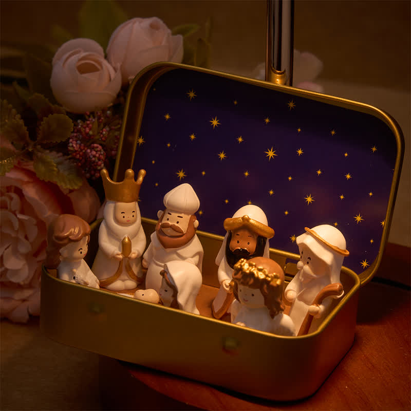 Christianartworkshop Portable Tin Box Nativity Resin Scene: Keepsake of Silent Holy Night - image 1
