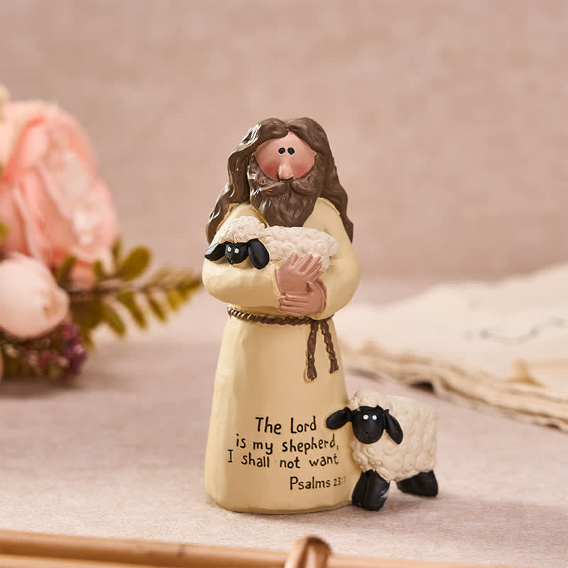 Christianartworkshop Durable Resin Scripture Good Shepherd Jesus Figurine: Vessel of Sacred Serenity - Good Shepherd Jesus With Sheep - image 0