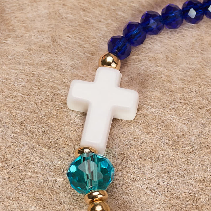 Christianartworkshop Dainty Mixed Crystal Bead Cross Bracelet: Emblem of Steadfast Heavenly Mercy - image 3