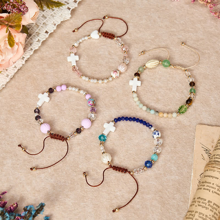Christianartworkshop Dainty Mixed Crystal Bead Cross Bracelet: Emblem of Steadfast Heavenly Mercy - image 2