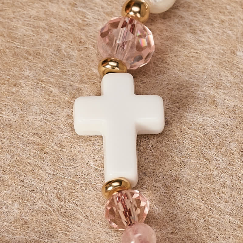 Christianartworkshop Dainty Mixed Crystal Bead Cross Bracelet: Emblem of Steadfast Heavenly Mercy - image 11