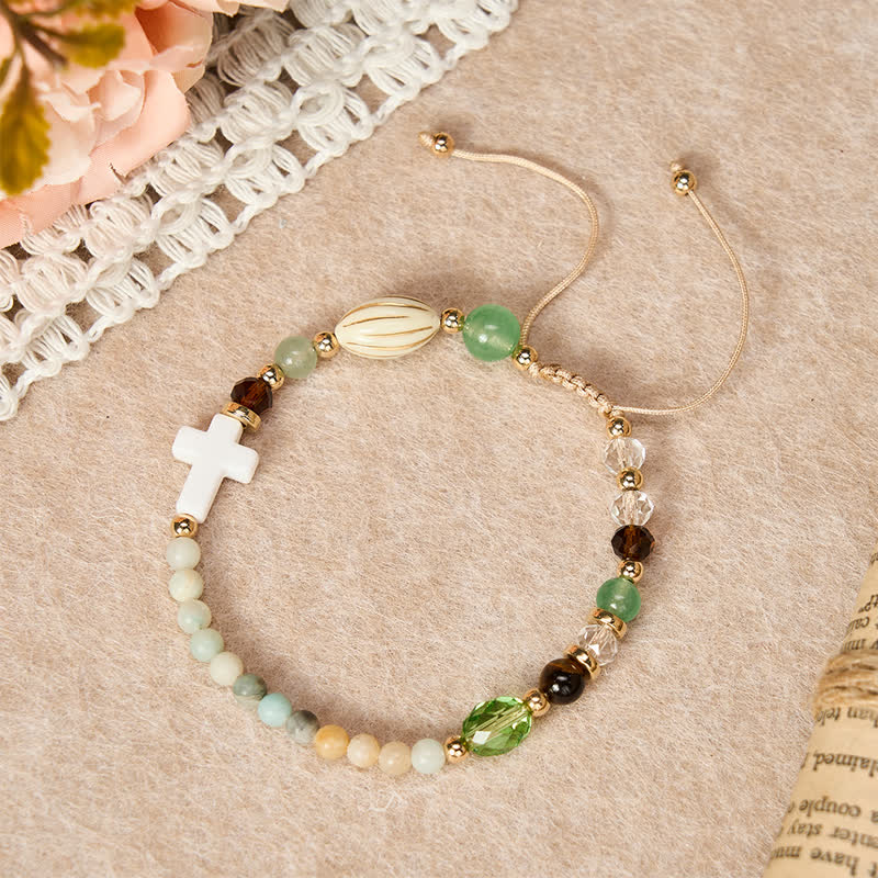 Christianartworkshop Dainty Mixed Crystal Bead Cross Bracelet: Emblem of Steadfast Heavenly Mercy - Green Quartz - image 13