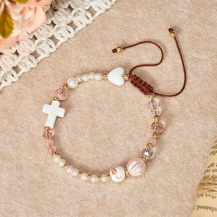 Christianartworkshop Dainty Mixed Crystal Bead Cross Bracelet: Emblem of Steadfast Heavenly Mercy - Rose Quartz - image 10