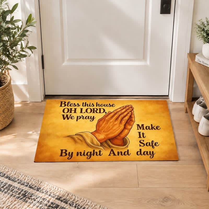 Christianartworkshop Vintage Script Prayer Hand Artificial Coir Doormat - image 0
