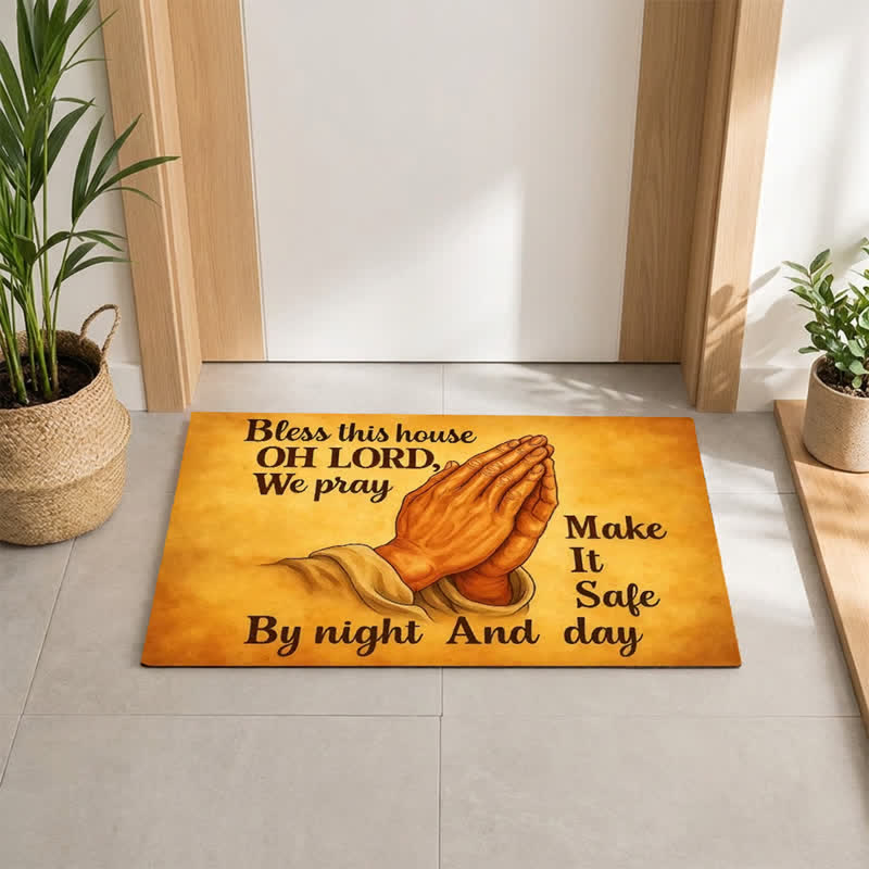 Christianartworkshop Vintage Script Prayer Hand Artificial Coir Doormat - image 1