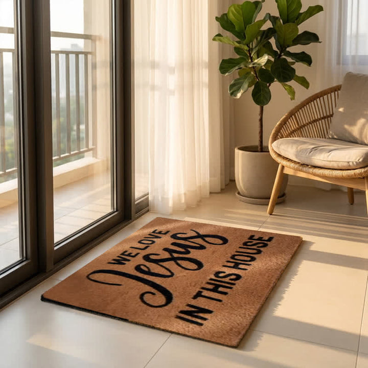 Christianartworkshop We Love Jesus In This House Artificial Coir Doormat - image 1