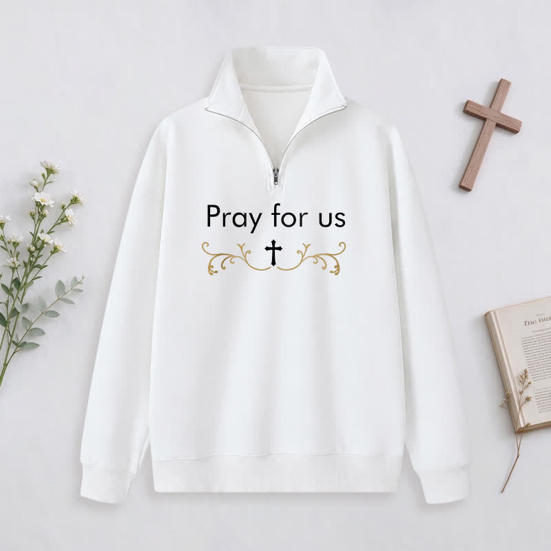 Christianartworkshop Pray For Us Gold Cross Half-Zip Pullover - image 2