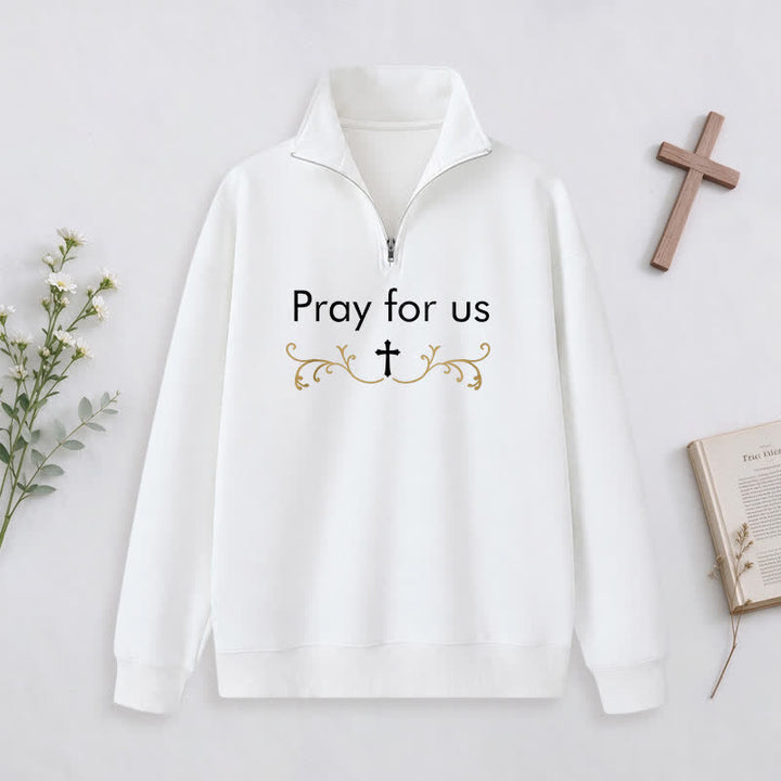 Christianartworkshop Pray For Us Gold Cross Half-Zip Pullover - image 2