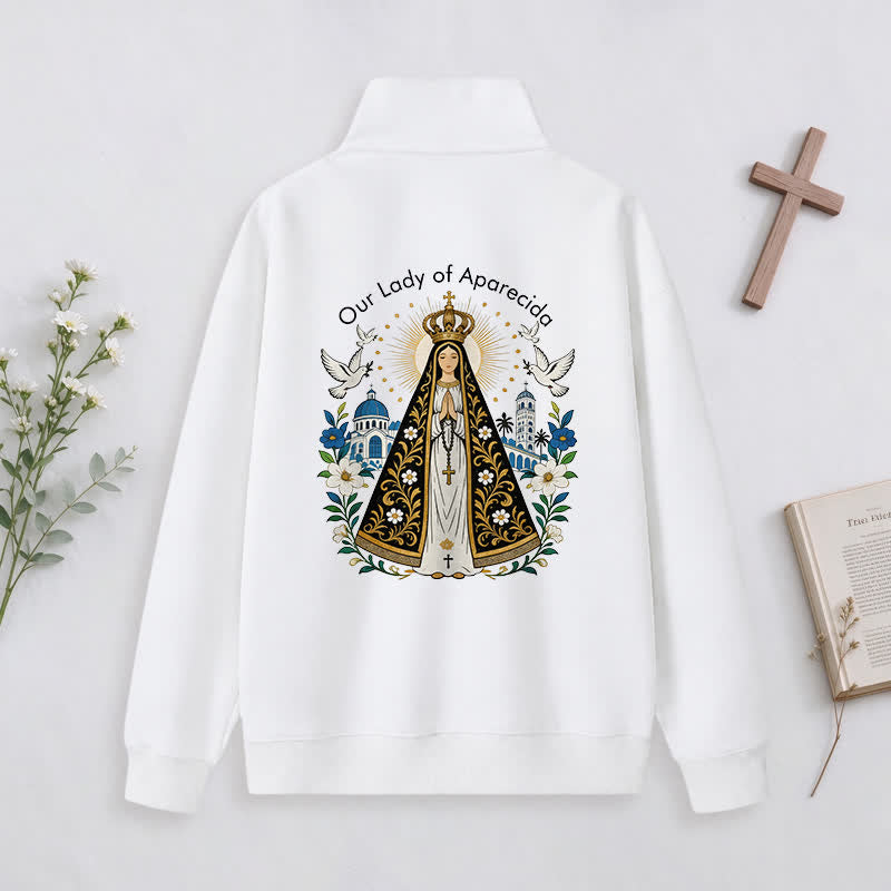 Christianartworkshop Pray For Us Gold Cross Half-Zip Pullover - image 1