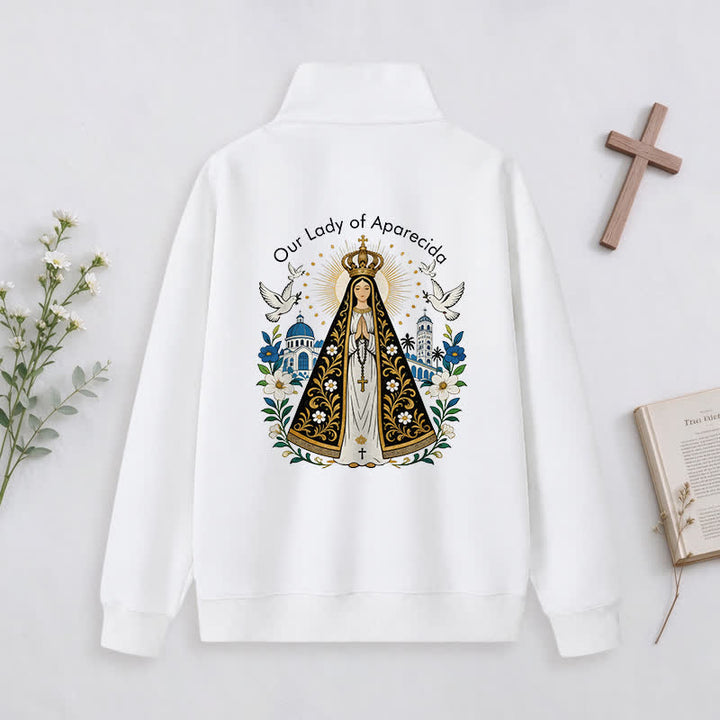 Christianartworkshop Pray For Us Gold Cross Half-Zip Pullover - image 1