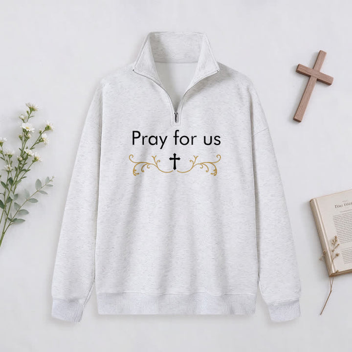 Christianartworkshop Pray For Us Gold Cross Half-Zip Pullover - image 25