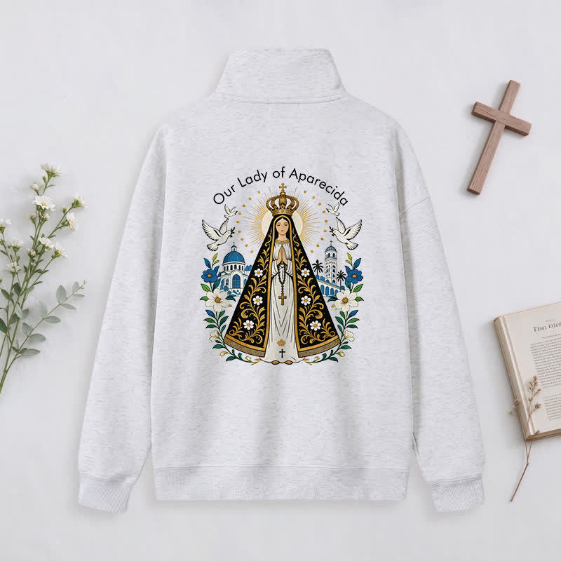 Christianartworkshop Pray For Us Gold Cross Half-Zip Pullover - image 24