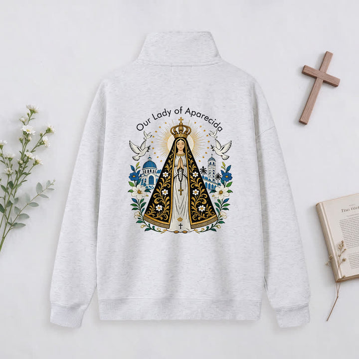 Christianartworkshop Pray For Us Gold Cross Half-Zip Pullover - image 24