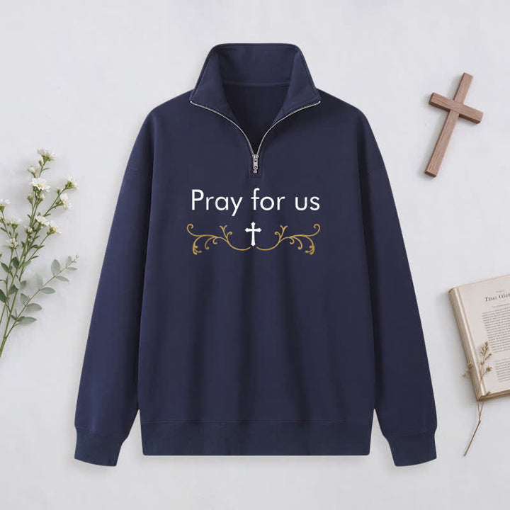 Christianartworkshop Pray For Us Gold Cross Half-Zip Pullover - image 22