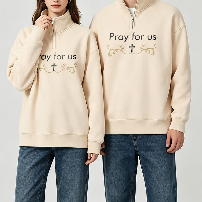 Christianartworkshop Pray For Us Gold Cross Half-Zip Pullover - image 7