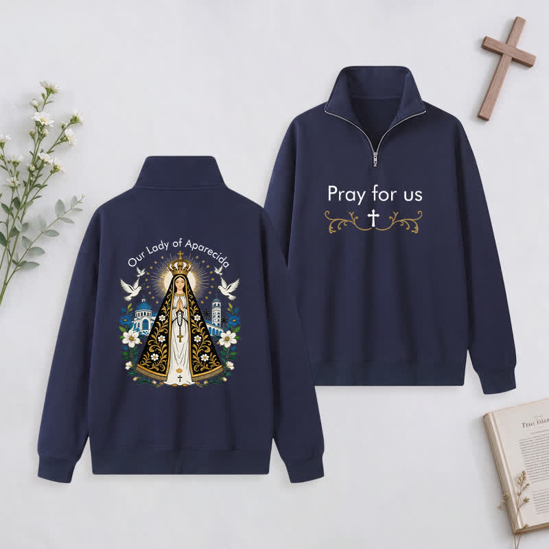 Christianartworkshop Pray For Us Gold Cross Half-Zip Pullover - Navy Blue - 3XL - image 20