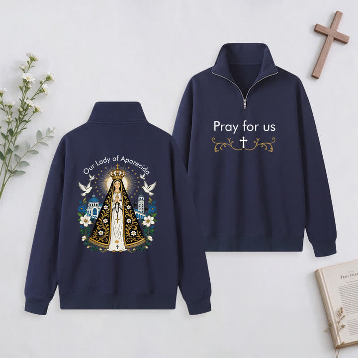 Christianartworkshop Pray For Us Gold Cross Half-Zip Pullover - Navy Blue - 3XL - image 20
