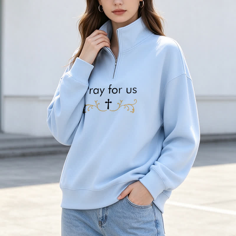 Christianartworkshop Pray For Us Gold Cross Half-Zip Pullover - image 19