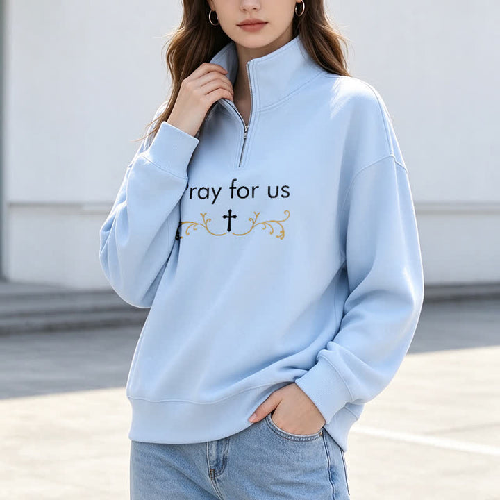 Christianartworkshop Pray For Us Gold Cross Half-Zip Pullover - image 19