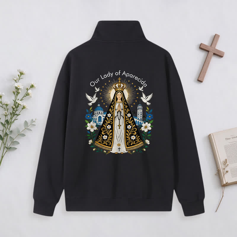 Christianartworkshop Pray For Us Gold Cross Half-Zip Pullover - image 13