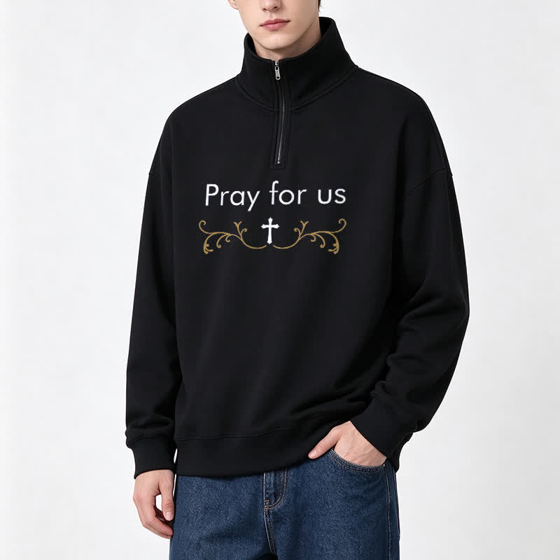 Christianartworkshop Pray For Us Gold Cross Half-Zip Pullover - image 15