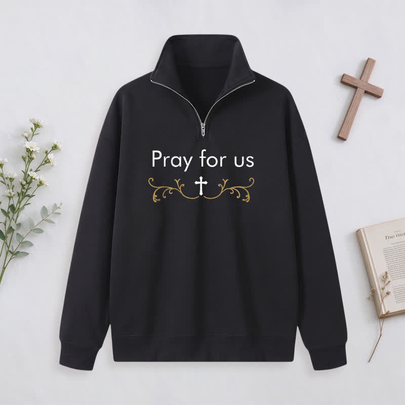 Christianartworkshop Pray For Us Gold Cross Half-Zip Pullover - image 14