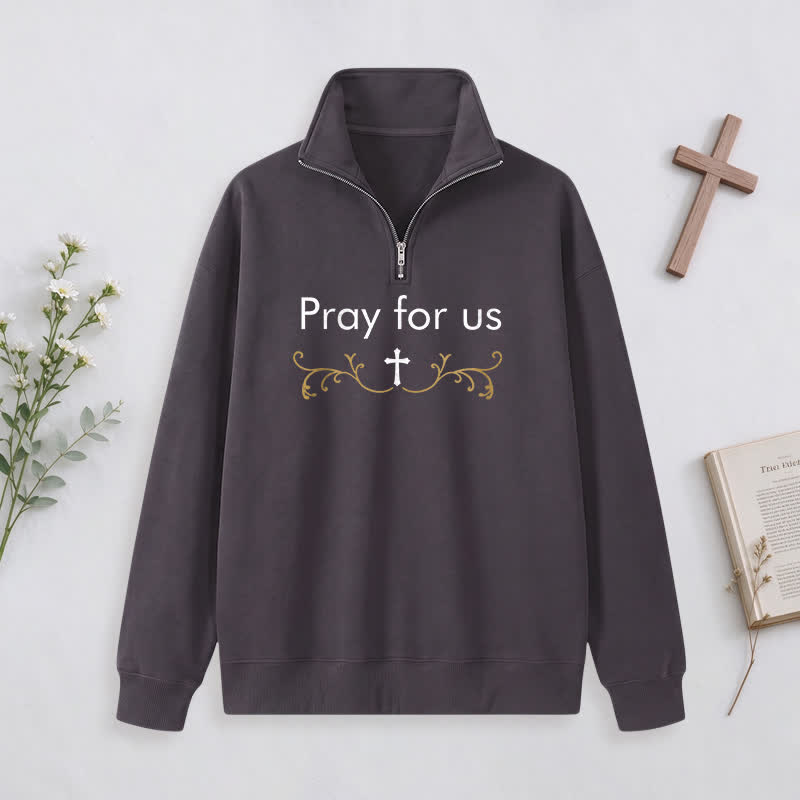 Christianartworkshop Pray For Us Gold Cross Half-Zip Pullover - image 28