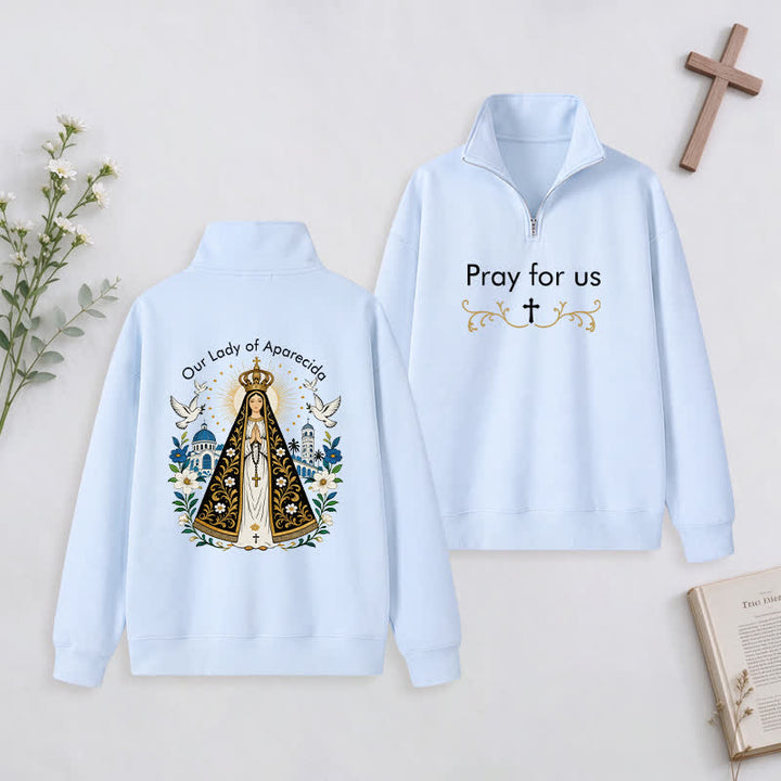 Christianartworkshop Pray For Us Gold Cross Half-Zip Pullover - Sky Blue - 3XL - image 16