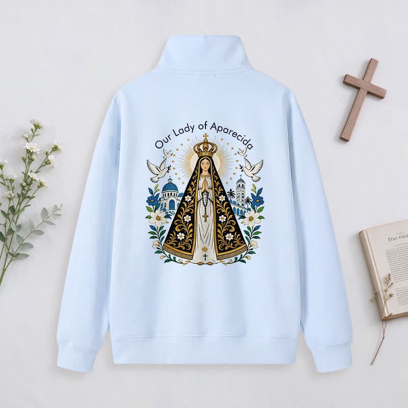 Christianartworkshop Pray For Us Gold Cross Half-Zip Pullover - image 17