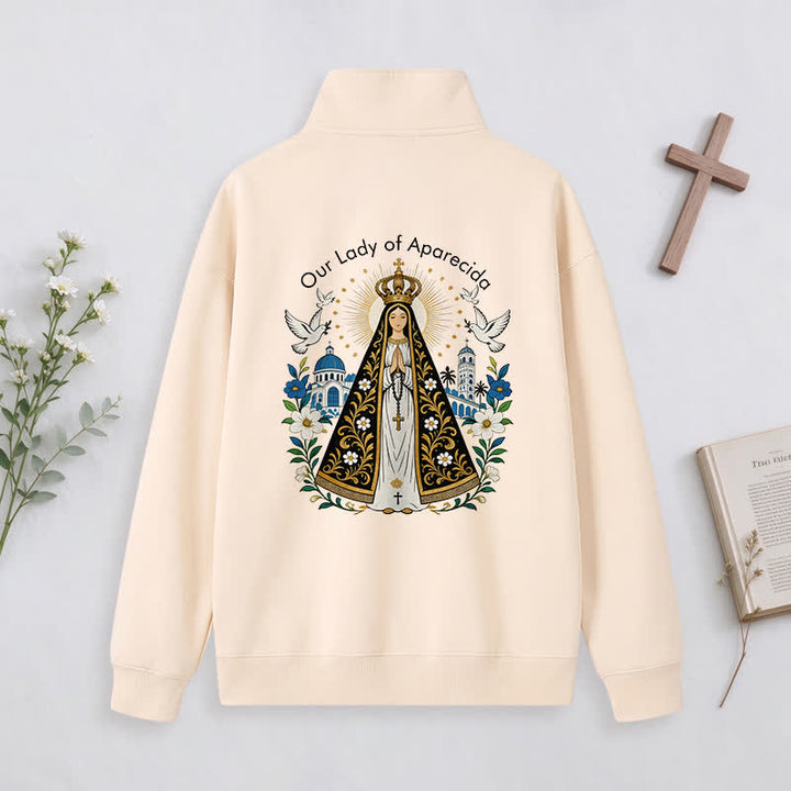 Christianartworkshop Pray For Us Gold Cross Half-Zip Pullover - image 5