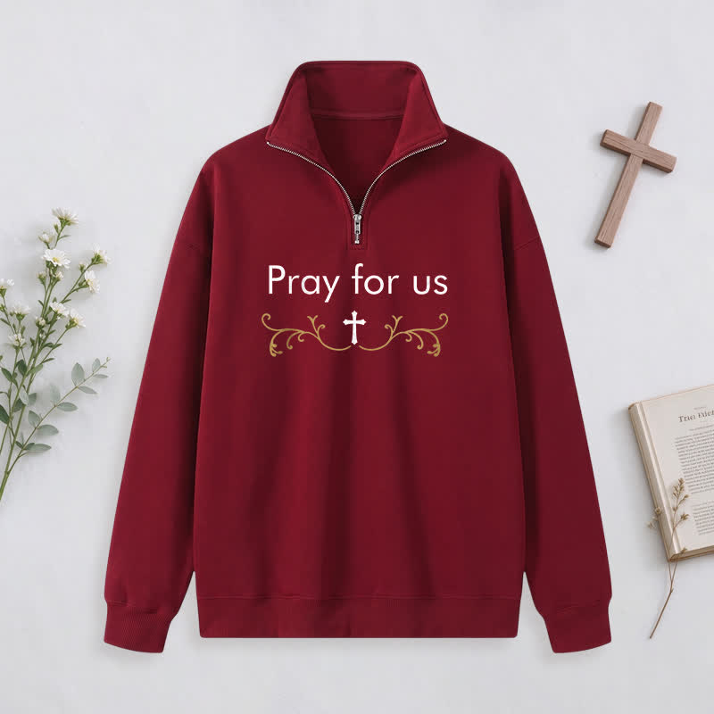 Christianartworkshop Pray For Us Gold Cross Half-Zip Pullover - image 10