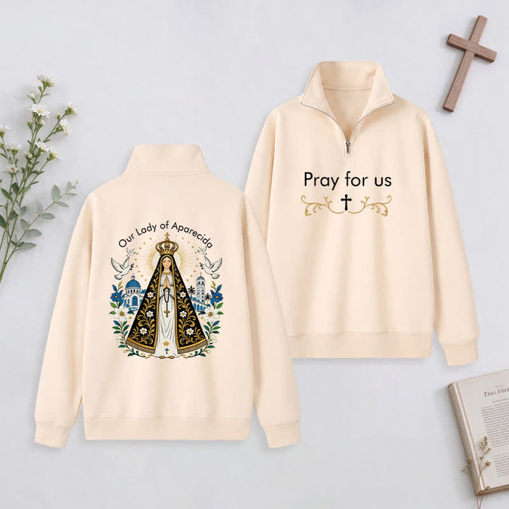 Christianartworkshop Pray For Us Gold Cross Half-Zip Pullover - Beige - 3XL - image 4