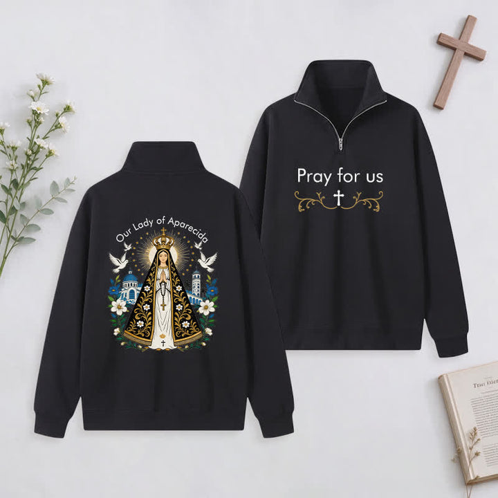 Christianartworkshop Pray For Us Gold Cross Half-Zip Pullover - Black - 3XL - image 12