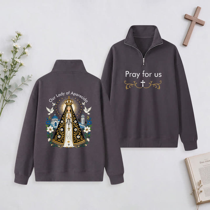 Christianartworkshop Pray For Us Gold Cross Half-Zip Pullover - Dark Grey - 3XL - image 26