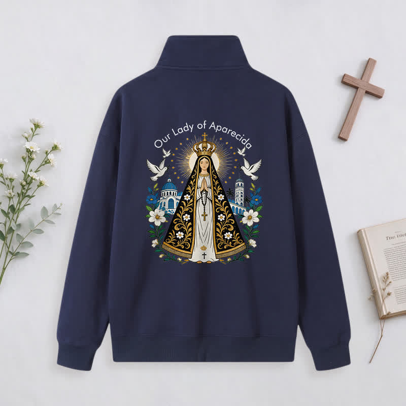Christianartworkshop Pray For Us Gold Cross Half-Zip Pullover - image 21