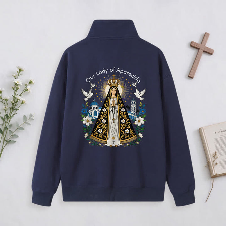 Christianartworkshop Pray For Us Gold Cross Half-Zip Pullover - image 21