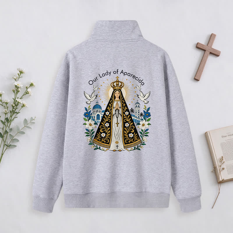 Christianartworkshop Pray For Us Gold Cross Half-Zip Pullover - image 30
