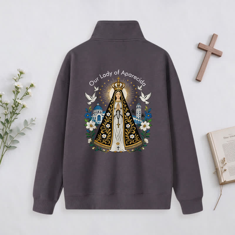 Christianartworkshop Pray For Us Gold Cross Half-Zip Pullover - image 27