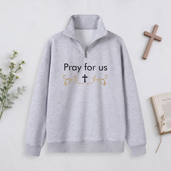 Christianartworkshop Pray For Us Gold Cross Half-Zip Pullover - image 31