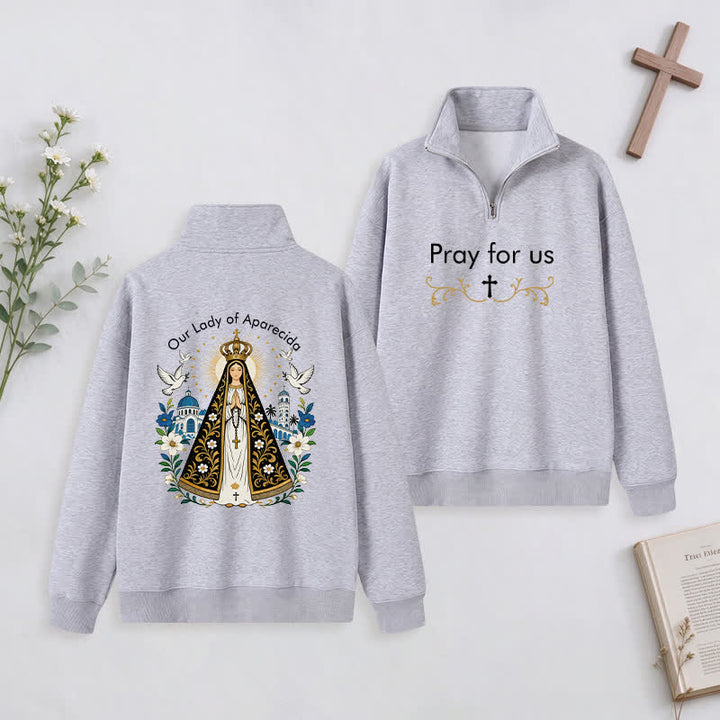 Christianartworkshop Pray For Us Gold Cross Half-Zip Pullover - Grey - 3XL - image 29