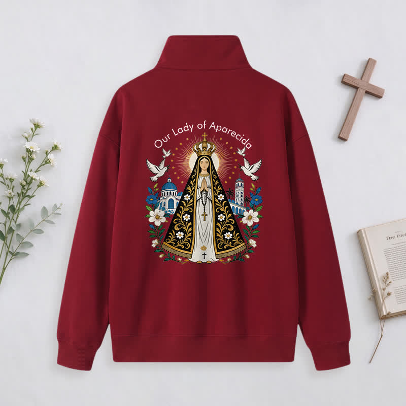 Christianartworkshop Pray For Us Gold Cross Half-Zip Pullover - image 9