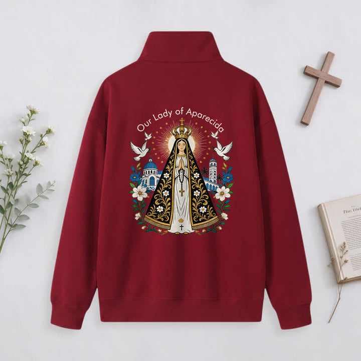 Christianartworkshop Pray For Us Gold Cross Half-Zip Pullover - image 9