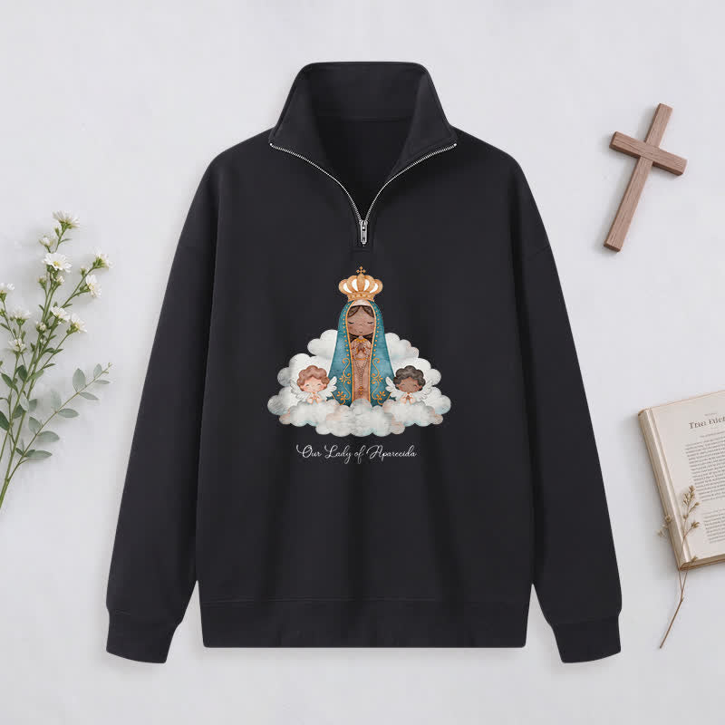 Christianartworkshop Our Lady Of Aparecida Statement Half-Zip Pullover - Black - 3XL - image 6
