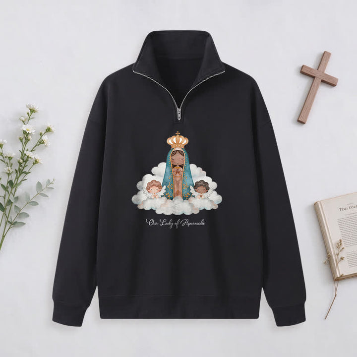 Christianartworkshop Our Lady Of Aparecida Statement Half-Zip Pullover - Black - 3XL - image 6