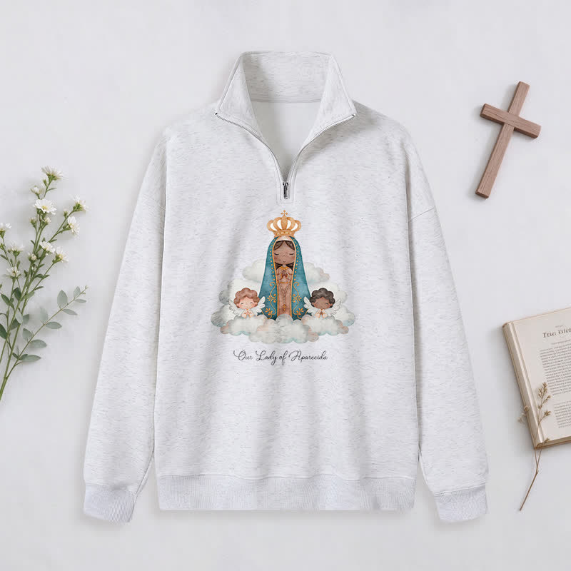Christianartworkshop Our Lady Of Aparecida Statement Half-Zip Pullover - Light Grey - 3XL - image 12