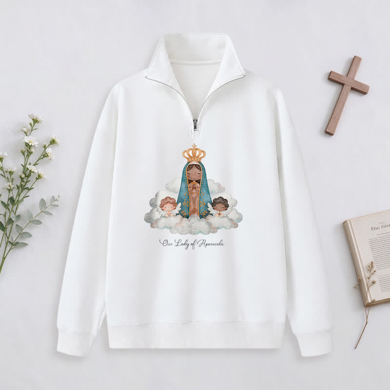Christianartworkshop Our Lady Of Aparecida Statement Half-Zip Pullover - White - 3XL - image 0