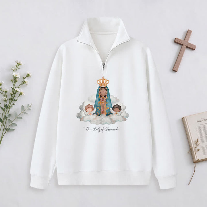 Christianartworkshop Our Lady Of Aparecida Statement Half-Zip Pullover - White - 3XL - image 0